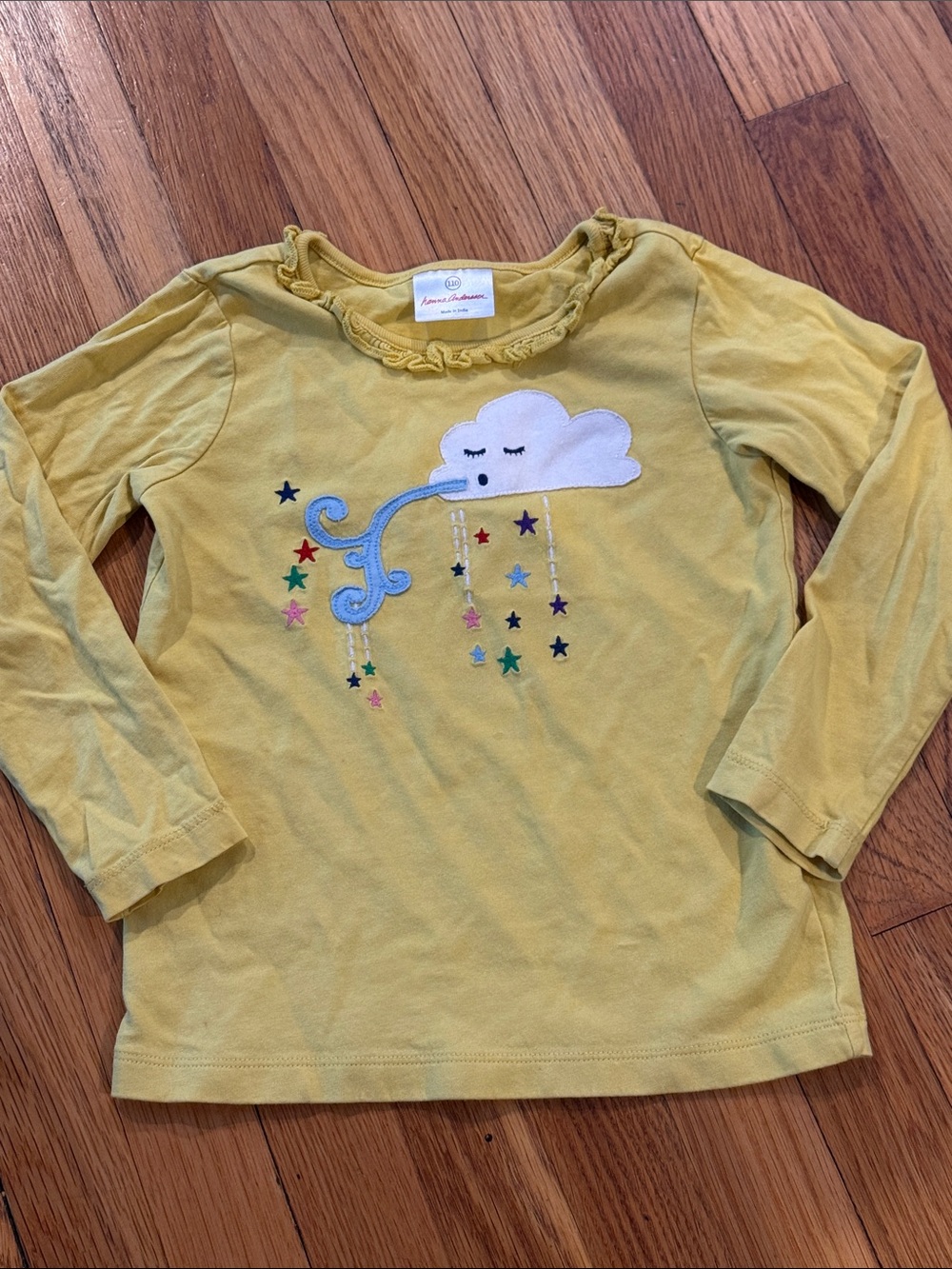3/$12 Hanna Andersson Yellow Long-Sleeve Tee with Cloud & Stars (110)